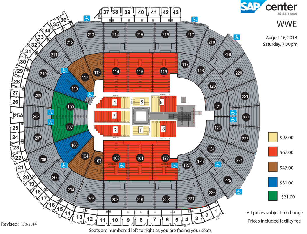 sap center wwe live san jose arena seating chart view
